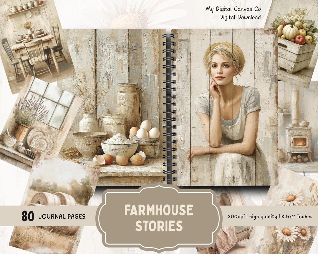 Rustic Farmhouse Homestead Printable Junk Journal Kit, Neutral Country ...