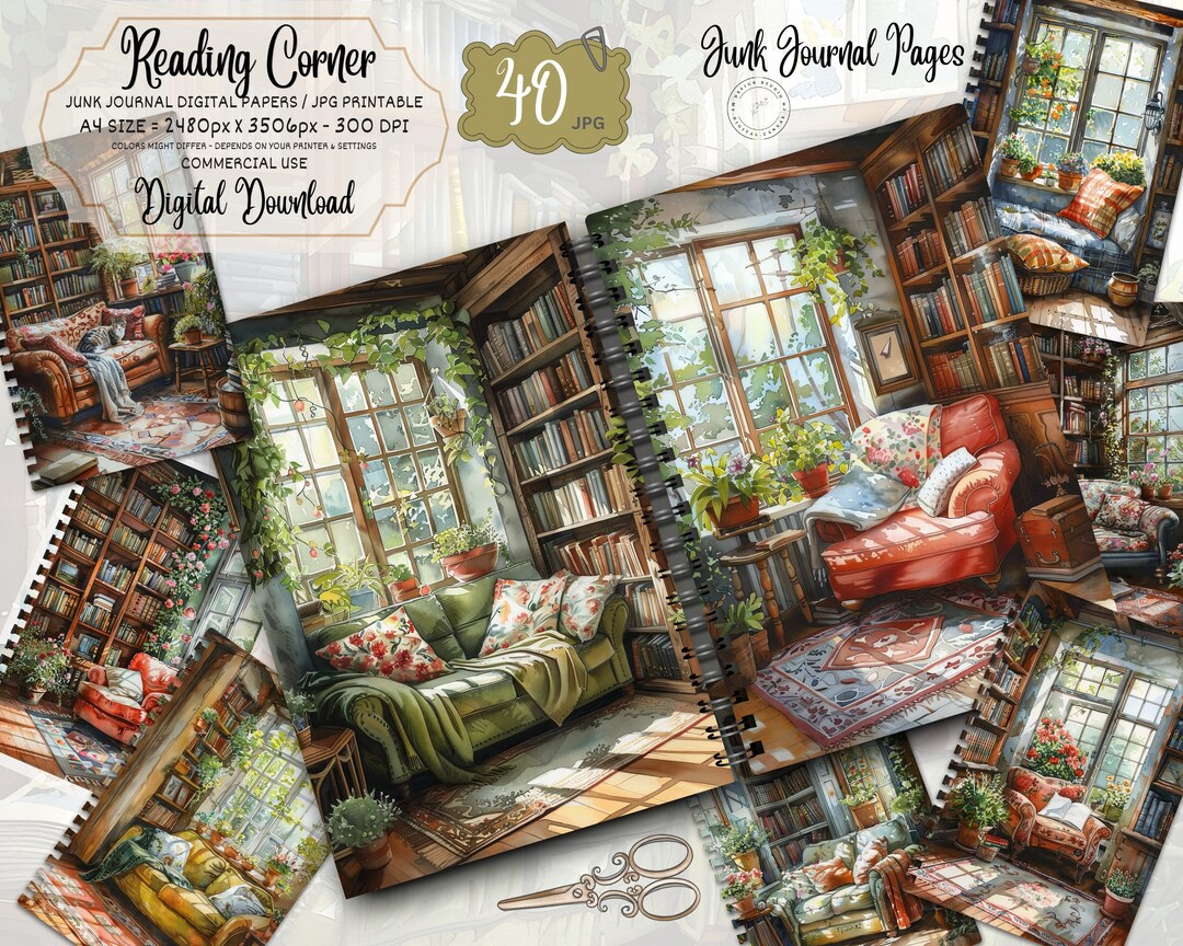 Reading Nook Junk Journal Kit Digital Download, Cozy Bookshelf ...
