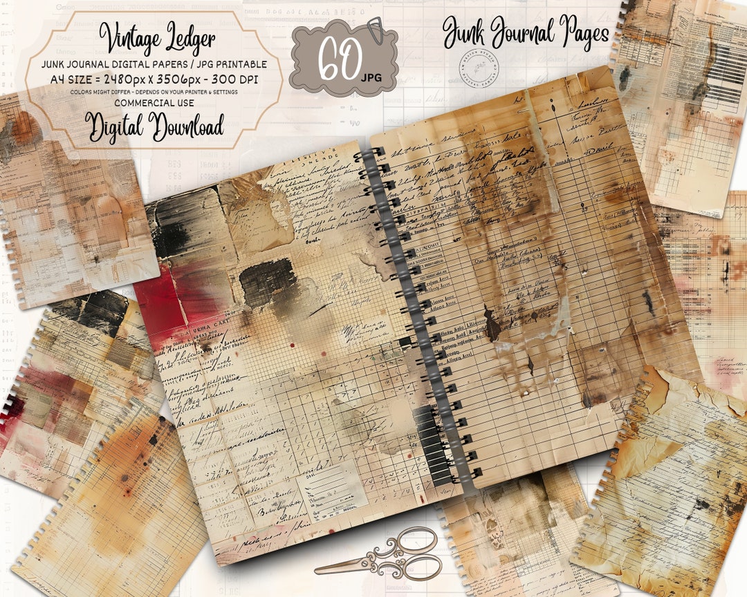 Vintage Ledger Pages 60 Jpg Printable Antique Junk Journal Paper ...