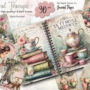 Floral Teacups Junk Journal Kit: Vintage Tea Ephemera (Digital Download)