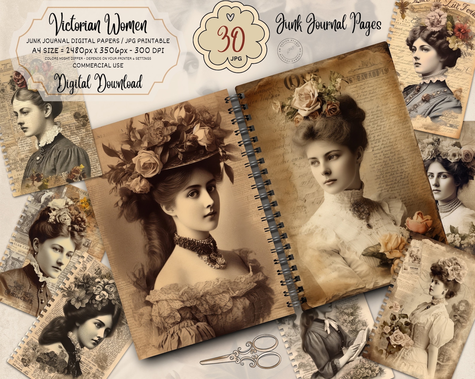 Victorian Women Portraits, Antique Ladies Ephemera, Junk Journal Kit ...