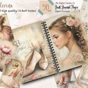 Ballerina Junk Journal Pages, Ballet Collage Sheet, Printable Scrapbook Kit, Shabby Chic Rose, Vintage Ephemera, Ballerina Theme Paper