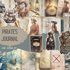 Piraten Junk Journal Kit | Druckbare Piraten Ephemera | Vintage nautische Seiten | Digitales Piratenbuch | Schatzkarte zum Ausdrucken