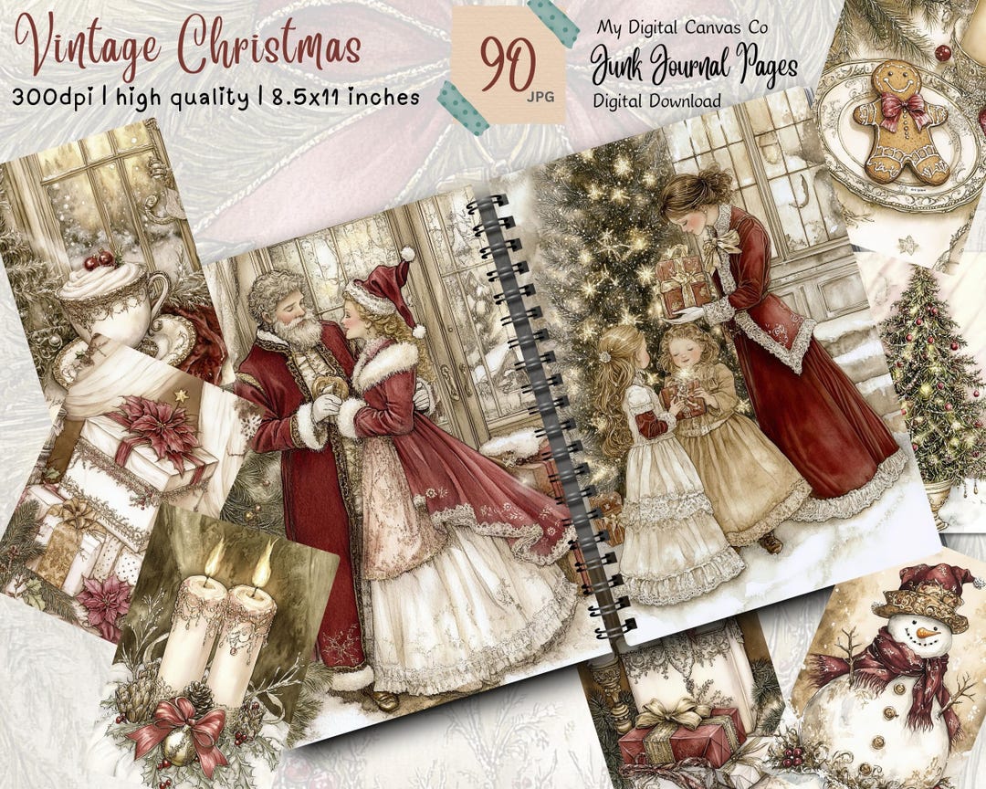 Victorian Christmas Lady Printable Junk Journal Kit, Vintage Holiday ...
