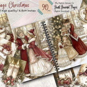 VINTAGE Christmas Junk Journal Pages, Digital Scrapbook Paper Kit, Holiday Printable, Festive Collage Sheet, Vintage Ephemera, Santa
