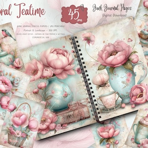 Floral Teatime junk journal, Teacup Junk Journal, Vintage Peony Junk Journal Kit, Junk Journal Paper, Digital Collage Instant Download