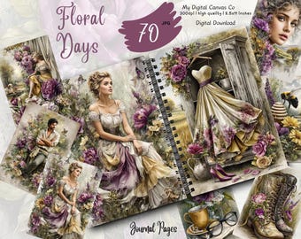 Vintage Floral Botanical, Antique Rose Ephemera, Junk Journal Kit, Shabby Chic Scrapbook Pages, Printable Collage Sheet, Digital Download