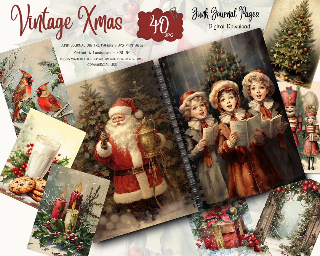 Christmas Junk Journal Kit, Vintage Merry Christmas Junk Journal Pages ...