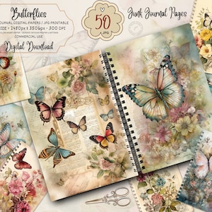Aquarell Schmetterling Junk Journal Kit Fantasy Schmetterling Journal Seiten, Junk Journal druckbares Papier, digitale Collage Blatt, sofortiger Download
