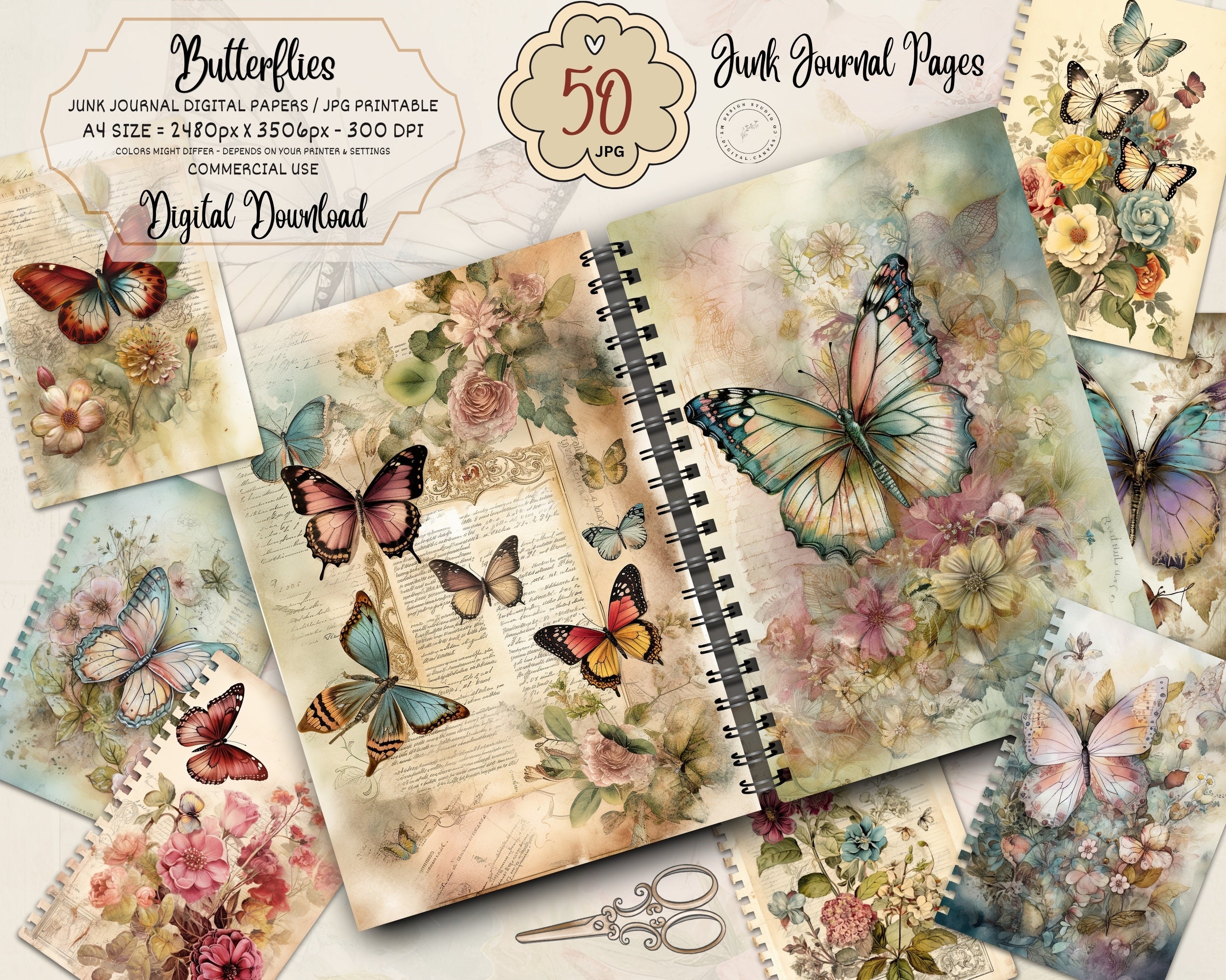 Watercolor Butterfly Junk Journal Kit Digital Download, Printable ...