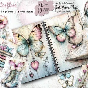 Butterfly and Floral Junk Journal Kit Fantasy Butterfly Journal Pages, Junk Journal Printable Paper, Digital Collage Sheet, Instant Download