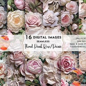 3d Rose and Peony Medley - 3d Flower Seamless Patterns - 16 Designs - 12x12in - Commercial Use - 3d Flower Sublimation