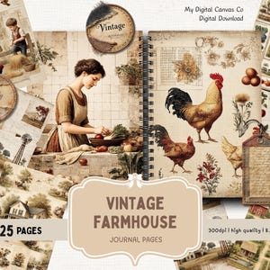 Vintage boerderij patchwork Junk Journal Kit, Cottagecore-quilt digitale papers, rustieke landelijke ephemera (digitale download)