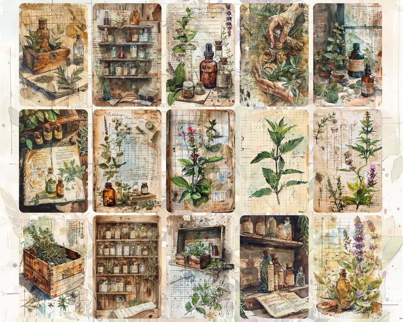 Botanical Herbs Junk Journal Pages Digital Download, Vintage Herbal ...
