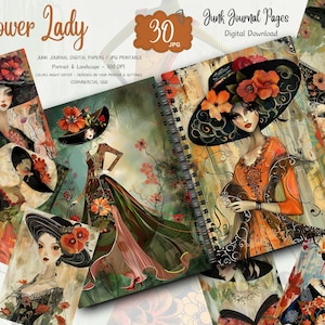 Aquarell Blumen Lady: Vintage Junk Journal Seiten (Digitaler Download)