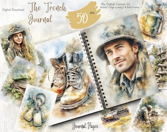 Vintage Army Junk Journal Kit, WW2 Military Ephemera, Soldier Letters, Printable Scrapbook Pages, Digital Download