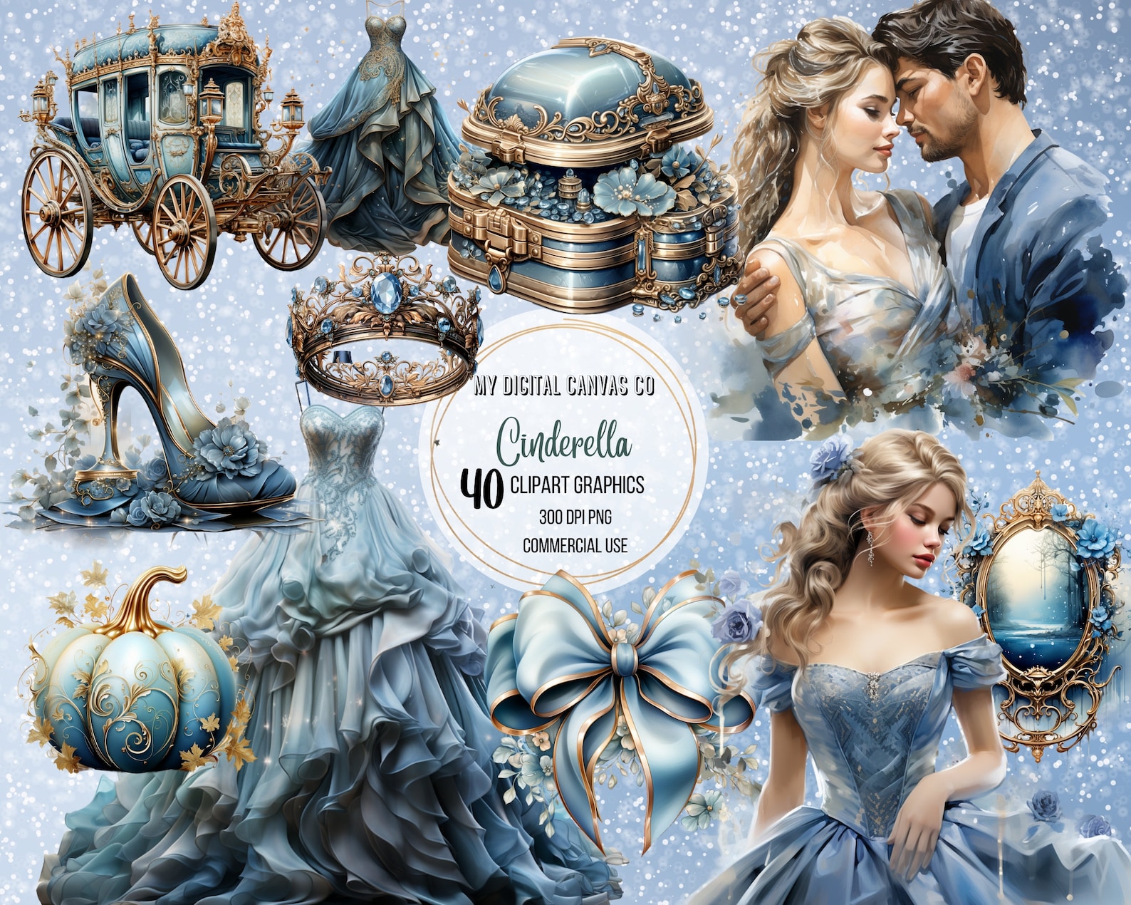 Cinderella Clipart Bundle PNG Digital Download, Watercolor Princess ...