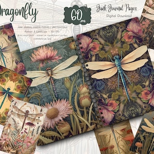 Dragonflies Junk Journal Kit, Vintage Journal Papers, Dragonfly Junk Journal Printable, Vintage Junk Journal Digi Kit, Printable Journal