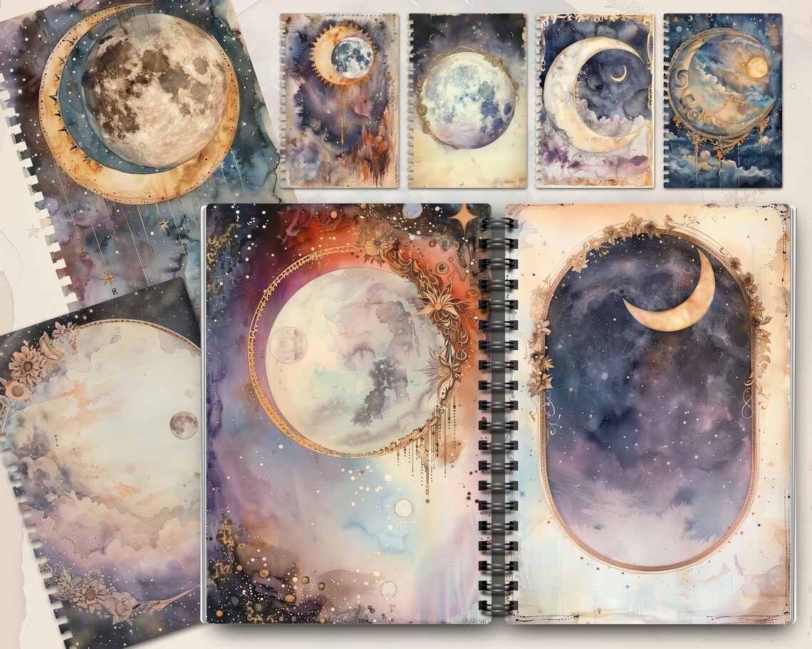Celestial Moon Vintage Night Sky Printable Junk Journal Kit, Lunar ...
