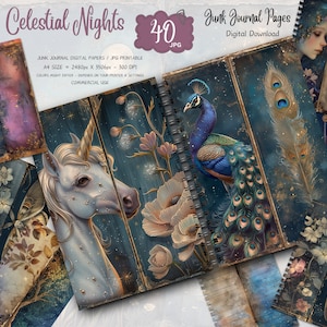Celestial Moon Junk Journal Pages, Digital Scrapbook Paper Kit, Vintage Night Sky Ephemera, Astronomy Printable, Mystical Star Collage Sheet