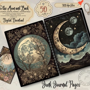 Mystical Star Collage Sheet, Celestial Moon Junk Journal Pages, Digital Scrapbook Paper Kit, Vintage Night Sky Ephemera, Astronomy Printable