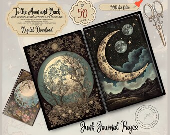 Celestial Moon Junk Journal Pages, Digital Scrapbook Paper Kit, Vintage ...