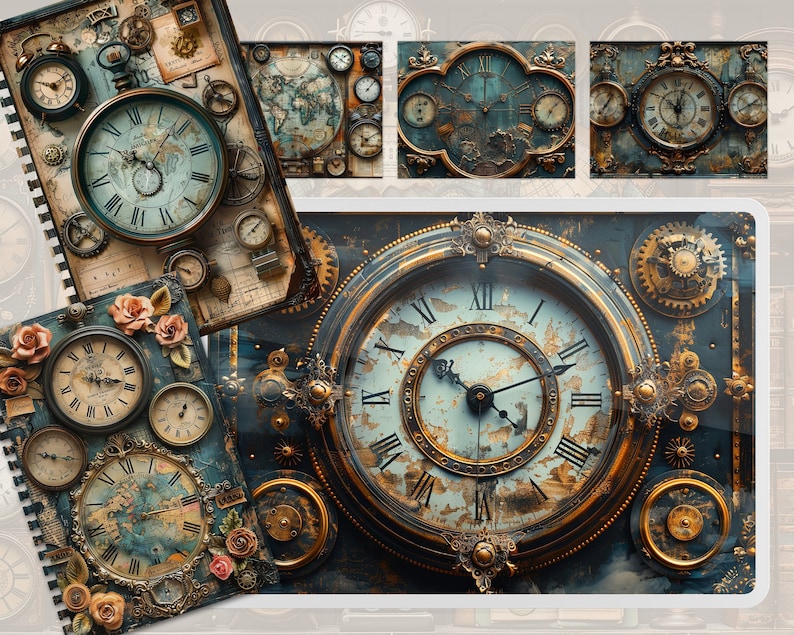 Steampunk Clock Junk Journal Pages: Vintage Ephemera (digital Download ...