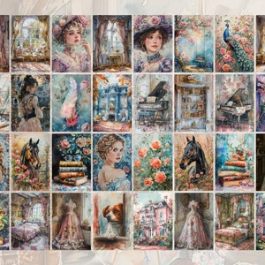 Pu&ograve; includere: Un collage di 20 dipinti ad acquerello con temi diversi, tra cui la natura, gli animali e l'arredamento d'interni. I dipinti sono disposti a griglia e presentano una variet&agrave; di colori e stili.