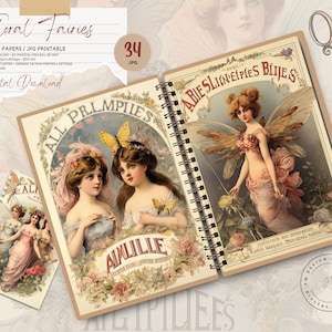 vintage FLORAL Fairy Junk Journal Pages, Kit de papier Scrapbook numérique, Fantasy Imprimable, Feuille de collage enchantée, Fée fantaisiste Éphémères