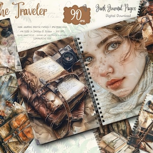 The Traveler Printable Junk Journal Kit Vintage Grunge Digital Download Antique Scrapbook Paper Collage Sheets Travel Ephemera Industrial