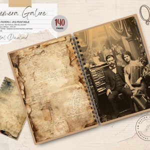 Vintage Junk Journal Ephemera Pack / 140 páginas / hoja de collage imprimible, kit de álbum de recortes digital, páginas de libro mayor, postales, fotos antiguas