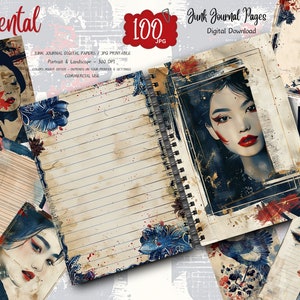 Vintage Japan Junk Journal Pages, Digital Scrapbook Paper Kit, Japanese Ephemera, Printable Collage Sheet, Asian Background, Oriental Prints
