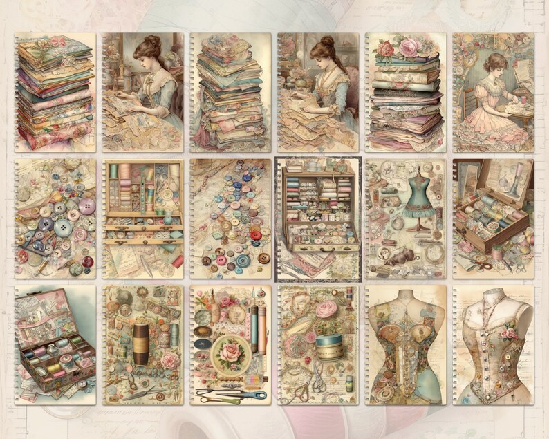 Vintage Sewing Junk Journal Pages, Digital Scrapbook Paper Kit ...