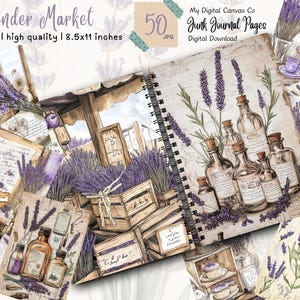 Lavender Market Junk Journal Pages, Vintage Lavender Junk Journal Kit, Junk Journal Printable Paper, Digital Collage Sheet, Instant Download
