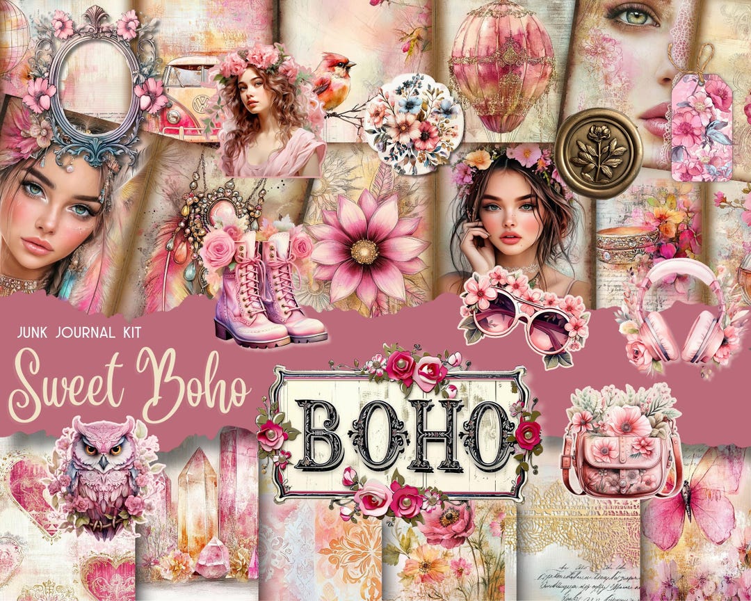 Junk Journal Kit Digital Download, Boho Floral Printable Pages ...
