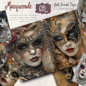 Masquerade Junk Journal, Masquerade Ephemera, Vintage Journal Pages, Carnival Mask Junk Journal, Junk Journal Digi Kit, Mardi Gras Journal