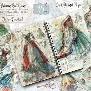 Aquarell viktorianische Ballkleider: Junk Journal Seiten (digitaler Download)