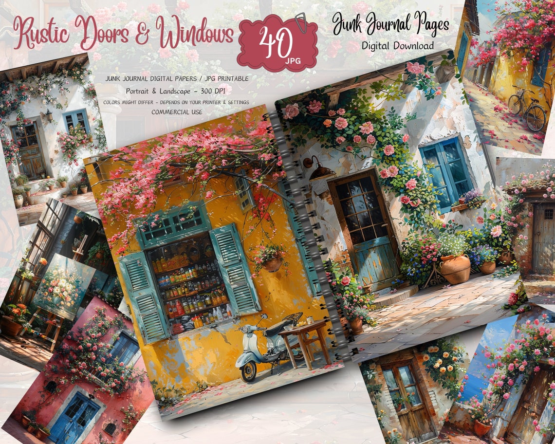 Junk Journal Kit Vintage Doors, Shabby Chic Windows Ephemera Collage ...