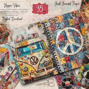 Paquete de papel Hippie Patchwork Junk Journal / Descarga digital / Uso comercial / Diario / Fabricación de tarjetas / Técnica mixta / Artesanías