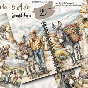 Donkey Junk Journal Kit | Farm Animal Printable Ephemera | Rustic Country Scrapbook Pages | Vintage Donkey Journal Set | Digital Download