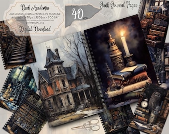 Dark Academia, Gothic Library Junk Journal Pages, Victorian Gothic Ephemera, Scrapbook Pages, Junk Journal Kit Digital Download, 40 Pages