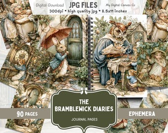 Woodland Village Junk Journal Kit: Storybook Animals, Map, Ephemera (Digital Download)
