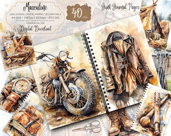 Junk Journal Kit Digital Download, Masculine Vintage Ephemera, Retro Mens Collage Sheets, Antique Scrapbook Pages
