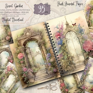 Secret Garden Junk Journal Paper | Watercolor Florals | Printable Pages | Floral Scrapbook Papers | Digital Kit | Collage