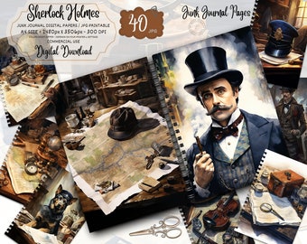 Kit de Diário de Retalhos do Sherlock Holmes: Papéis de Detetive da Era Vitoriana (Download Digital)