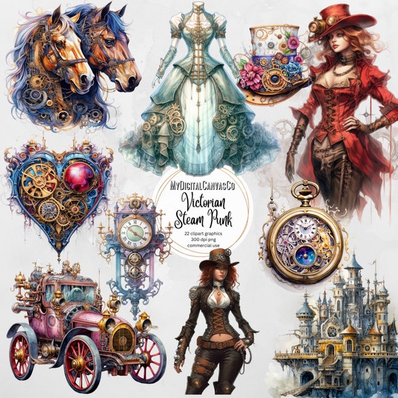 Steampunk Clipart/printable Watercolor Retro Futuristic