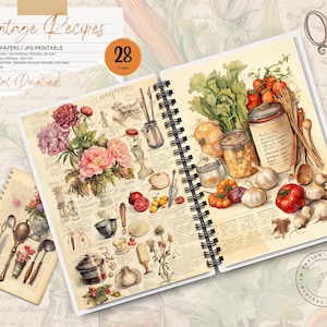Vintage Cookbook Junk Journal Pages, Digital Scrapbook Paper Kit, Cooking Printable, Baking Collage Sheet, Kitchen Ephemera, Old Recipe Book