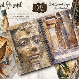 Páginas del diario basura del Antiguo Egipto, papel de álbum de recortes imprimible, hoja de collage digital, kit de efímeras vintage, descarga del antiguo faraón egipcio