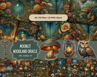 Junk Journal Kit Digital Download, Mystical Forest Printable, Raven Woodland Ephemera, Fantasy Nature Journal Pages