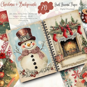 Classic Christmas and Backgrounds Junk Journal Kit, Vintage Merry Christmas Junk Journal Pages, Santa Printable Paper,Digital Collage Sheet